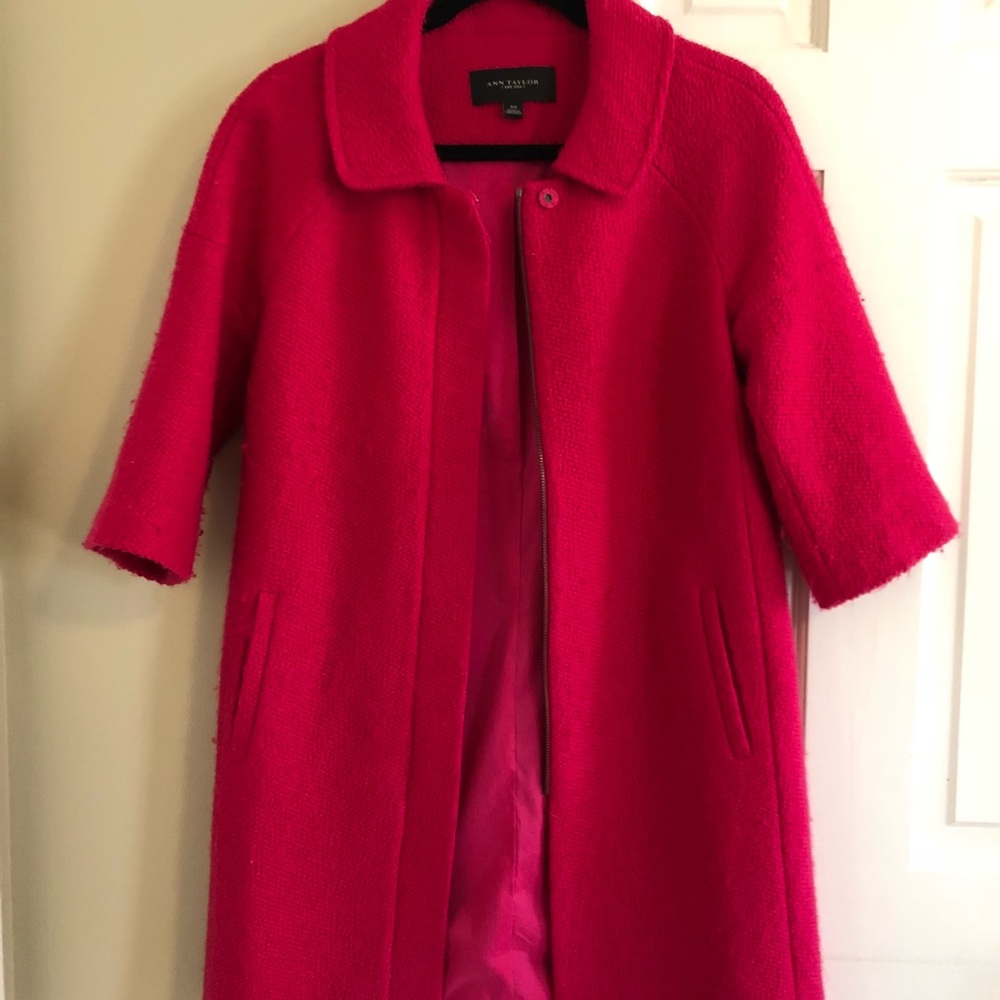 Hot pink coat with 3/4 sleeves